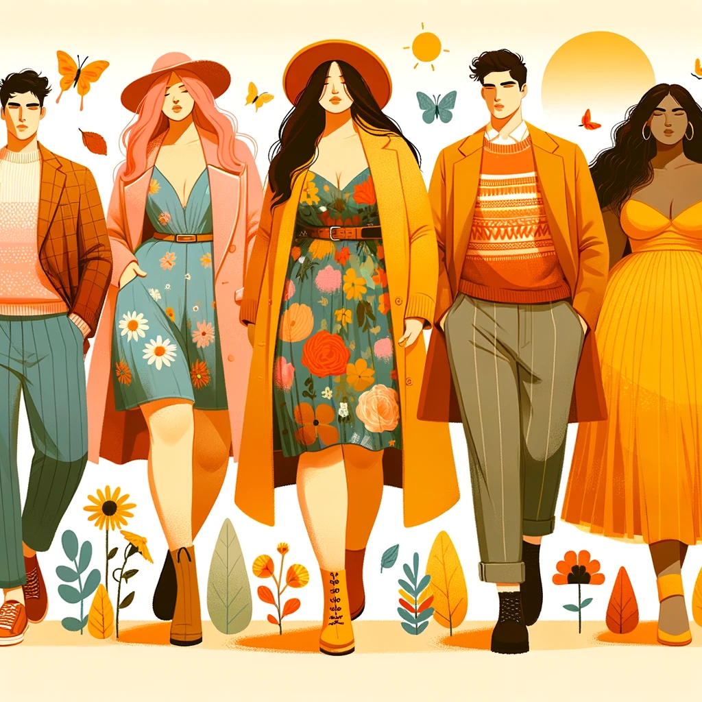 Plus-size-models-in-seasonal-fashion-trends-showcasing-a-variety-of-stylish-outfits-for-different-occasions.